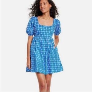 Rhode for Target blue embroidered eyelet empire waist dress with puff sleeves